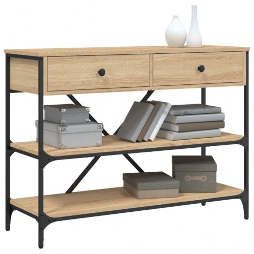 Konsolbord med skuffer og hylder - konstrueret træ i sonoma-eg, 100 × 34,5 × 75 cm