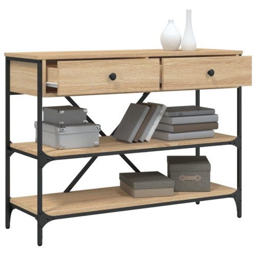 Konsolbord med skuffer og hylder - konstrueret træ i sonoma-eg, 100 × 34,5 × 75 cm