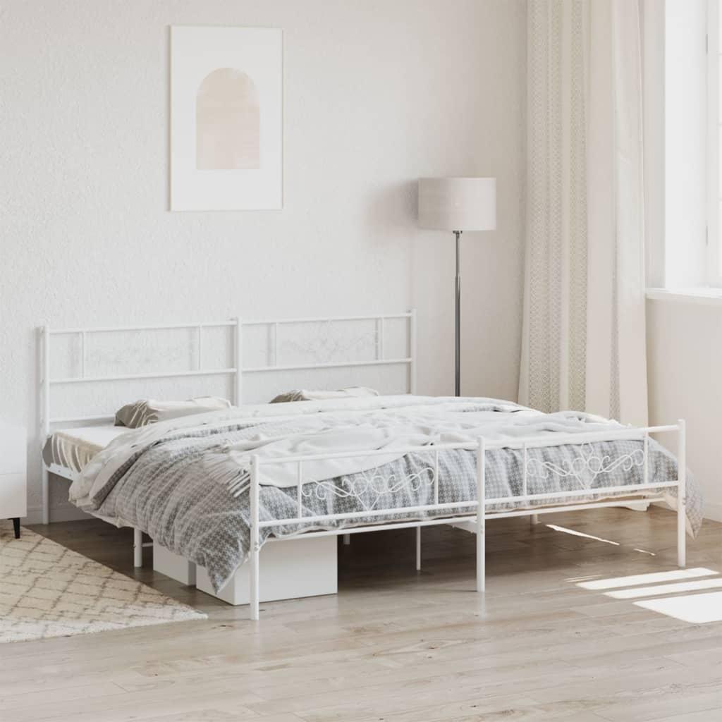 Sengeramme med sengegavl og fodgærde 180x200 cm metal hvid
