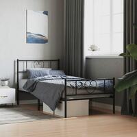 Sengeramme med sengegavl og fodgærde 90x190 cm metal sort