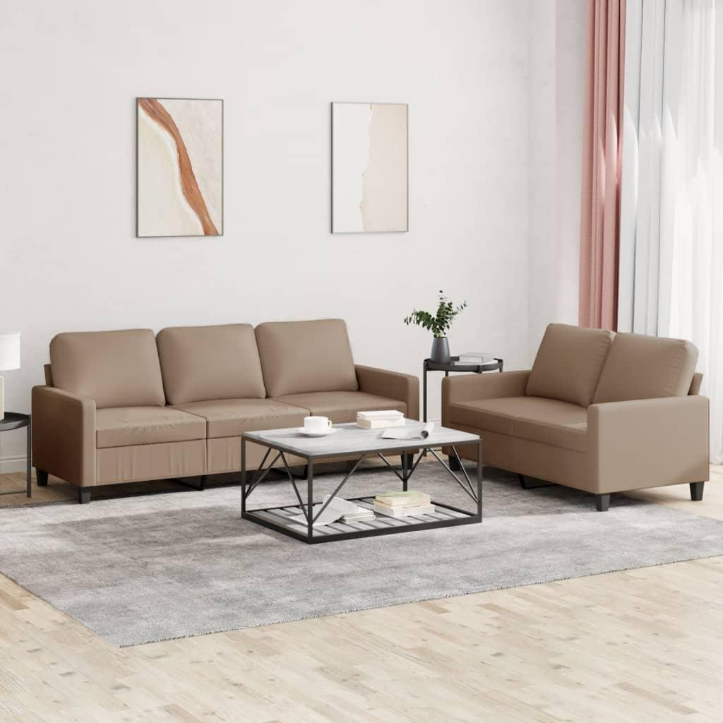 2 personers sofa med hynder kunstlæder cappuccinofarvet