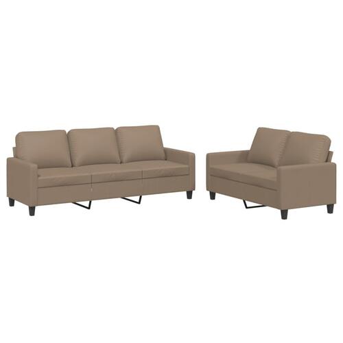 2 personers sofa med hynder kunstlæder cappuccinofarvet