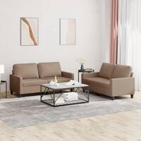 2 personers sofa med hynder kunstlæder cappuccinofarvet