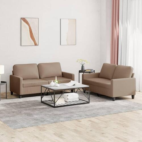 2 personers sofa med hynder kunstlæder cappuccinofarvet