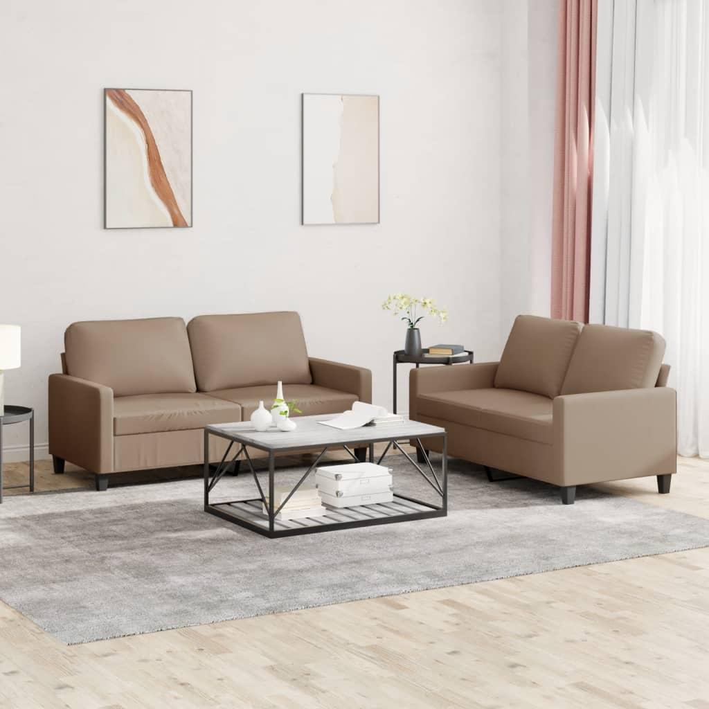 2 personers sofa med hynder kunstlæder cappuccinofarvet