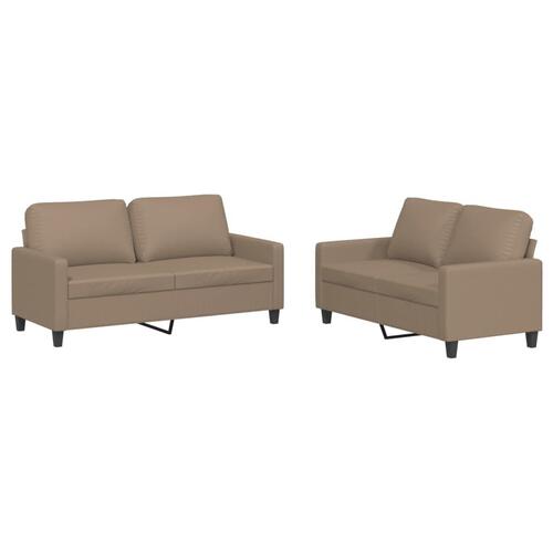 2 personers sofa med hynder kunstlæder cappuccinofarvet