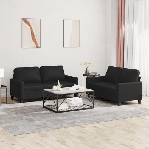 2 personers sofa med hynder kunstlæder sort