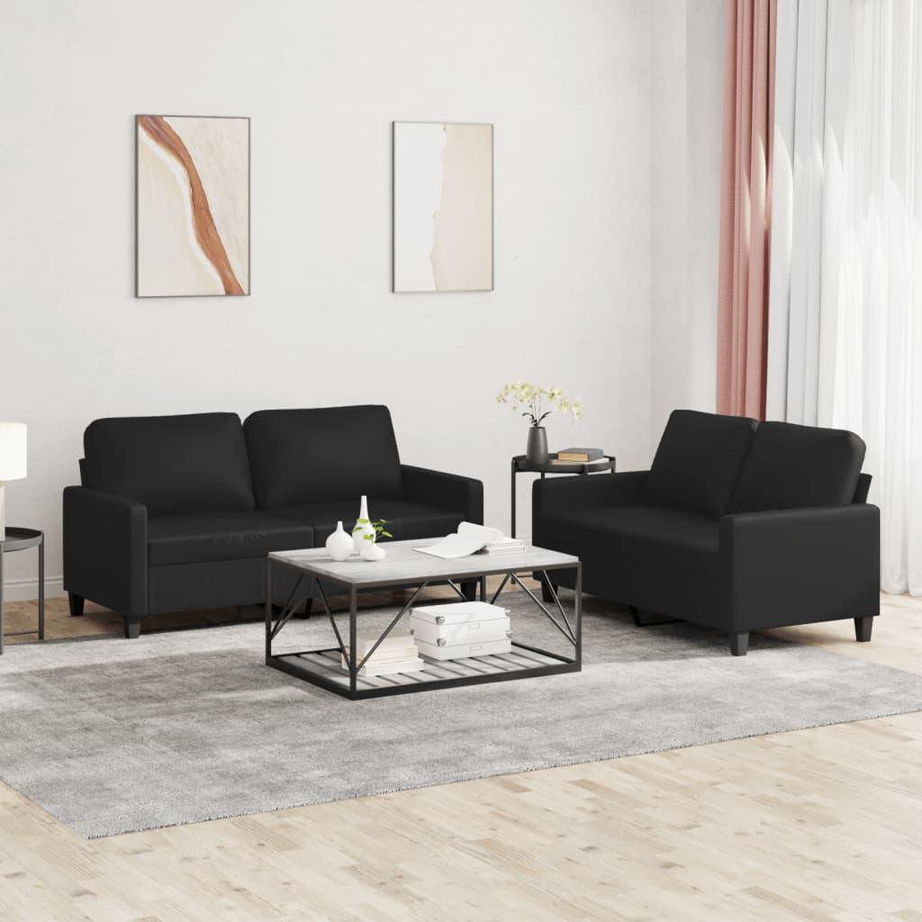 2 personers sofa med hynder kunstlæder sort