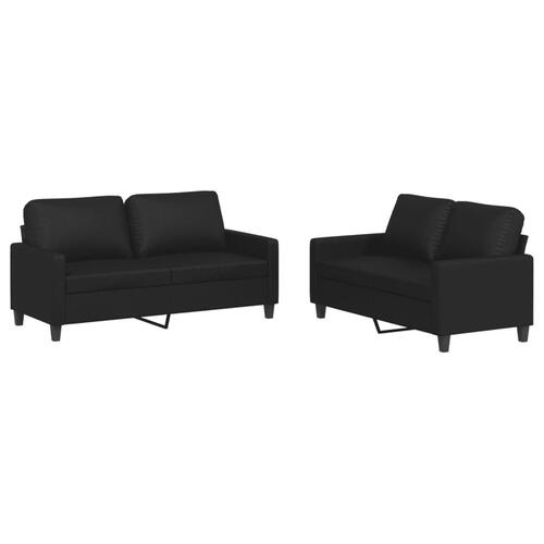 2 personers sofa med hynder kunstlæder sort