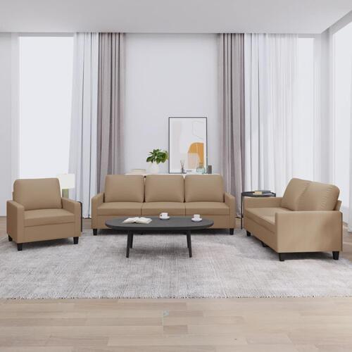 3 personers sofa med hynder kunstlæder cappuccinofarvet