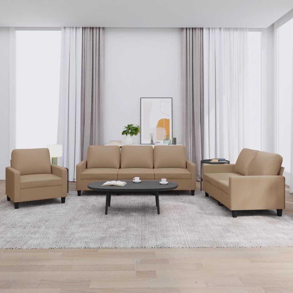 3 personers sofa med hynder kunstlæder cappuccinofarvet