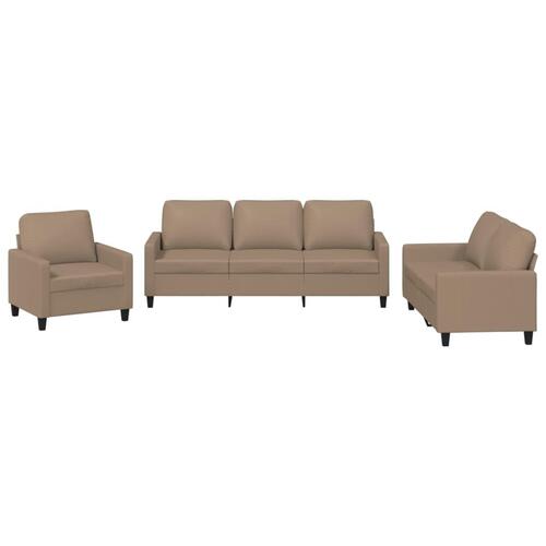 3 personers sofa med hynder kunstlæder cappuccinofarvet
