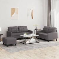 3 personers sofa med hynder kunstlæder grå