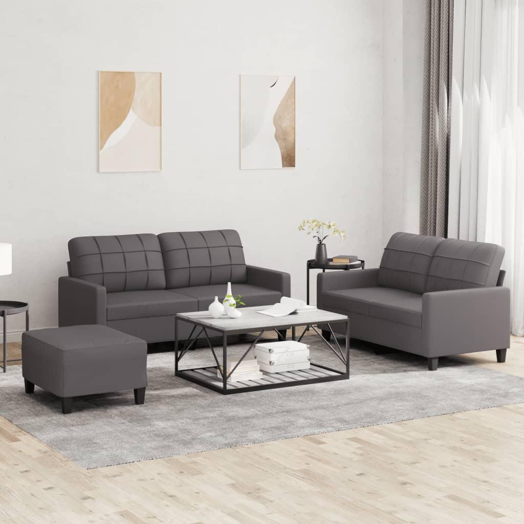 3 personers sofa med hynder kunstlæder grå