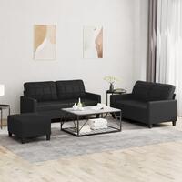 3 personers sofa med hynder kunstlæder sort