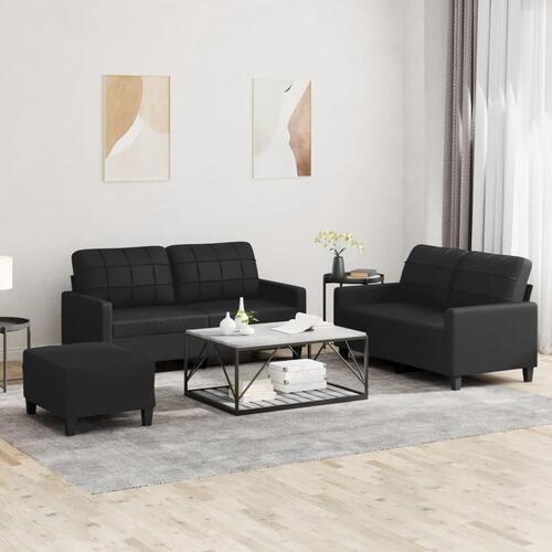 3 personers sofa med hynder kunstlæder sort