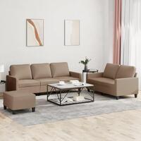 3 personers sofa med hynder kunstlæder cappuccinofarvet