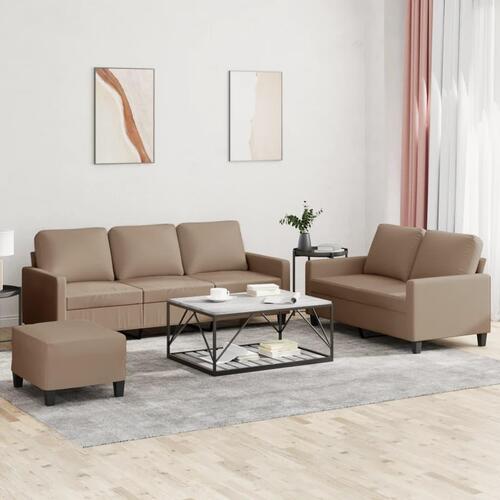 3 personers sofa med hynder kunstlæder cappuccinofarvet