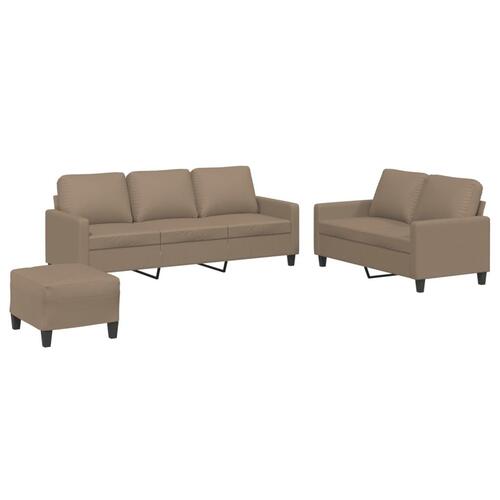 3 personers sofa med hynder kunstlæder cappuccinofarvet