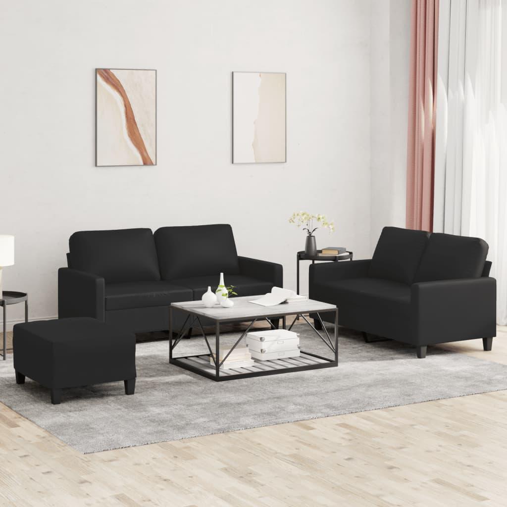 3 personers sofa med hynder kunstlæder sort