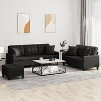 3 personers sofa med puder kunstlæder sort