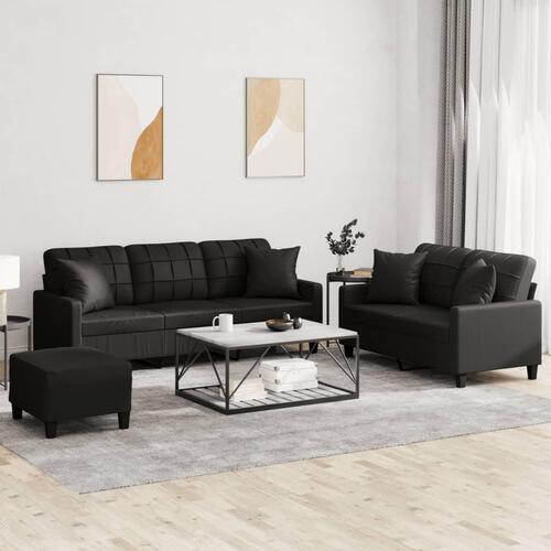 3 personers sofa med puder kunstlæder sort