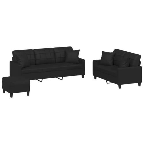 3 personers sofa med puder kunstlæder sort