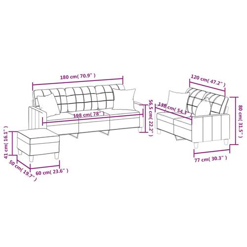 3 personers sofa med puder kunstlæder sort