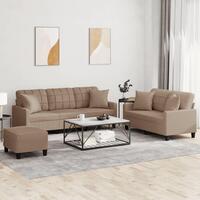 3 personers sofa med puder kunstlæder cappuccinofarvet