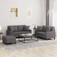 3 personers sofa med puder kunstlæder grå