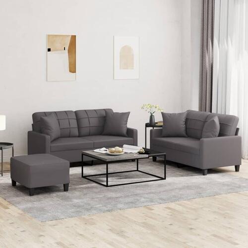 3 personers sofa med puder kunstlæder grå