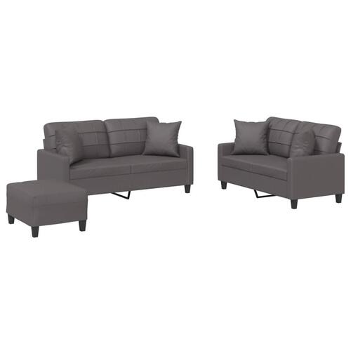 3 personers sofa med puder kunstlæder grå