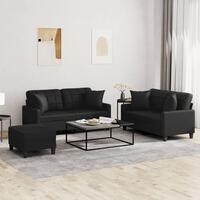 3 personers sofa med puder kunstlæder sort