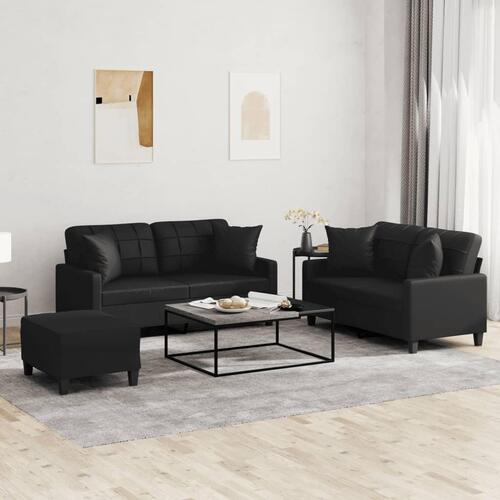 3 personers sofa med puder kunstlæder sort