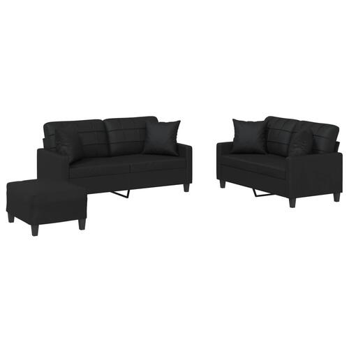 3 personers sofa med puder kunstlæder sort