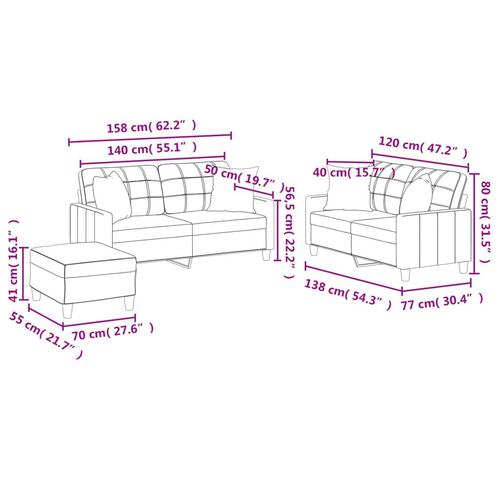 3 personers sofa med puder kunstlæder sort