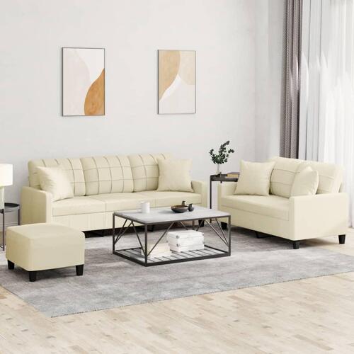 3 personers sofa med puder kunstlæder cremefarvet
