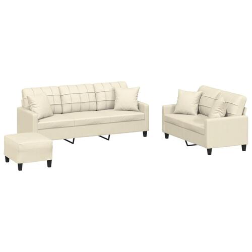3 personers sofa med puder kunstlæder cremefarvet