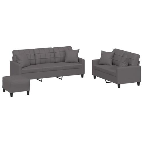 3 personers sofa med puder kunstlæder grå