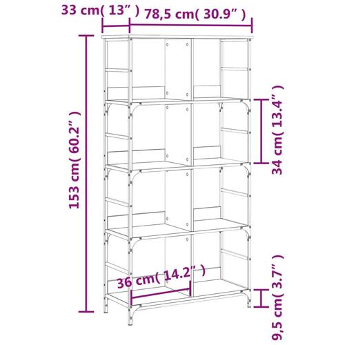 Bogreol 78,5x33x153 cm konstrueret træ sort