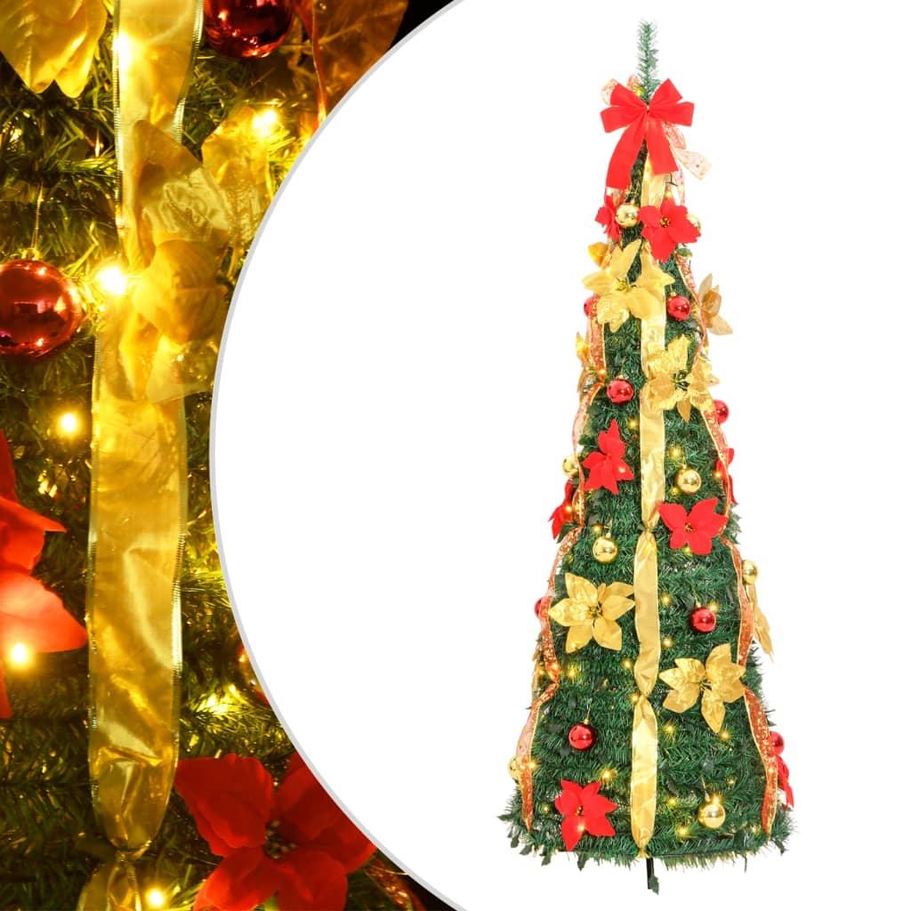 Kunstigt juletræ med 100 LED'er 150 cm pop op-funktion grøn billede