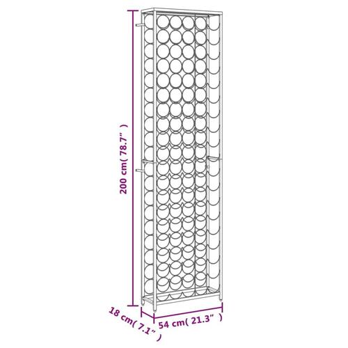 Vinreol til 95 flasker 54x18x200 cm smedejern sort