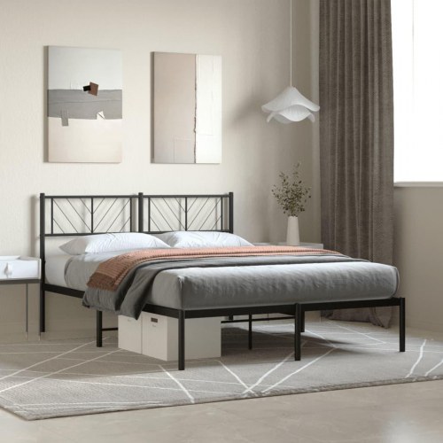 Sengeramme med sengegavl 150x200 cm metal sort