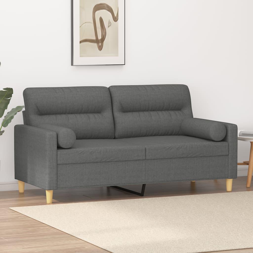 2-personers sofa med pyntepuder 140 cm stof mørkegrå billede