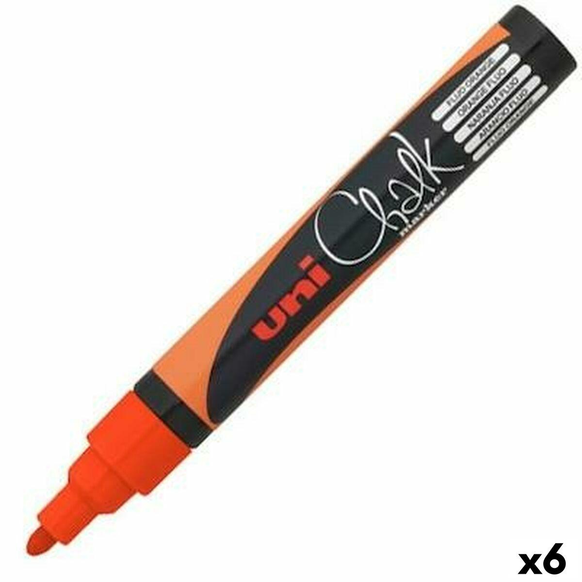 Uni-Ball PWE-5M flydende kridtmarkør - Fluor Orange, 6 stk.