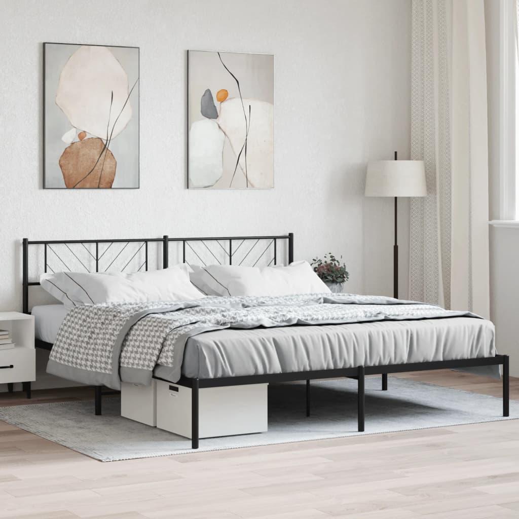 Sengeramme med sengegavl 180x200 cm metal sort billede
