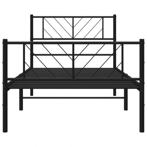 Sengeramme med sengegavl og fodgærde 90x190 cm - metal, sort