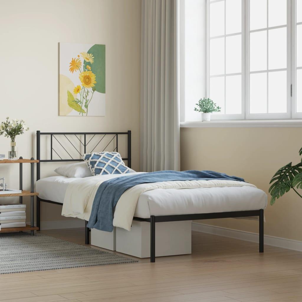 Sengeramme med sengegavl 107x203 cm metal sort billede