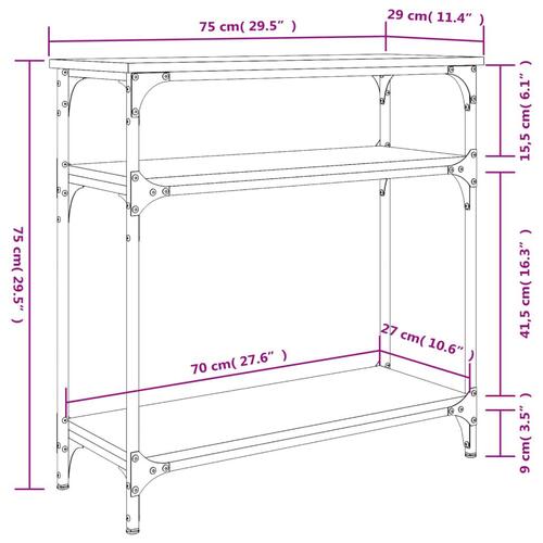 Konsolbord 75x29x75 cm konstrueret træ brunt egetræ