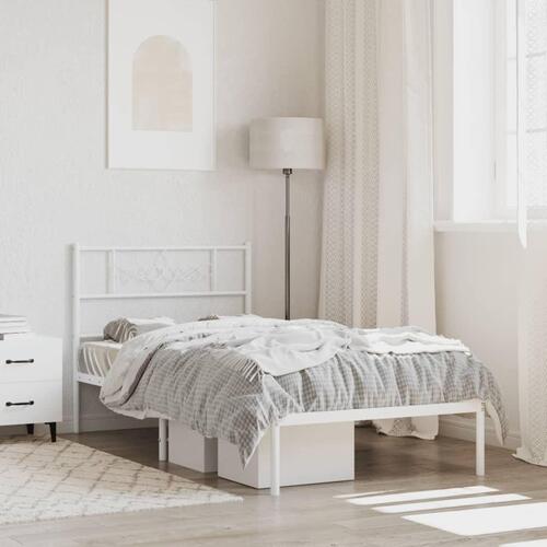 Sengeramme med sengegavl 90x190 cm metal hvid